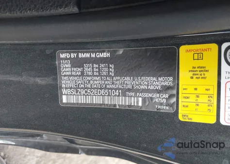 2014 BMW M6 Base (M7) z USA, uszkodzony, nr VIN WBSLZ9C52ED651041